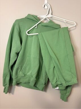 TNA Cozy Fleece Aritzia Green Sweatsuit Set, Hoodie And Sweatpants